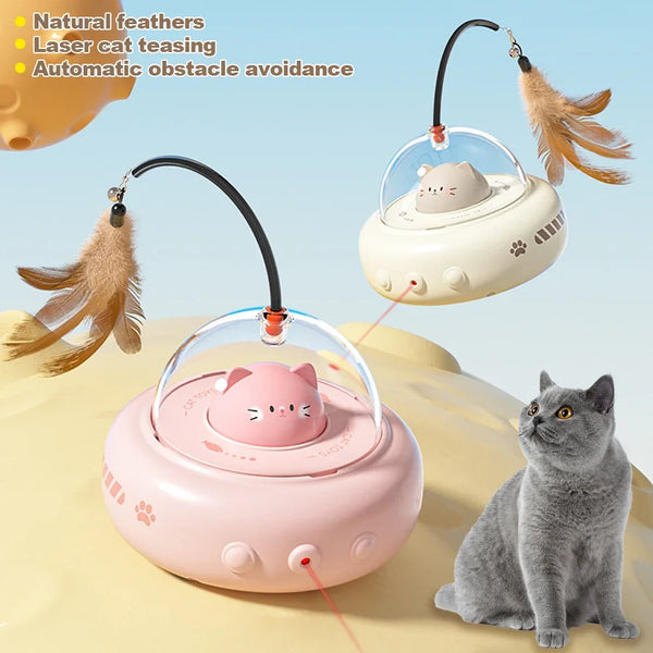 Electric UFO Smart Cat Teaser Toy with Replaceable Feather & Bell