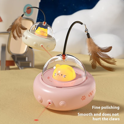 Electric UFO Smart Cat Teaser Toy with Replaceable Feather & Bell